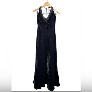 Vintage Blondie Nites Y2K Prom Dress Navy Blue Rhinestone Halter Corset Maxi 13